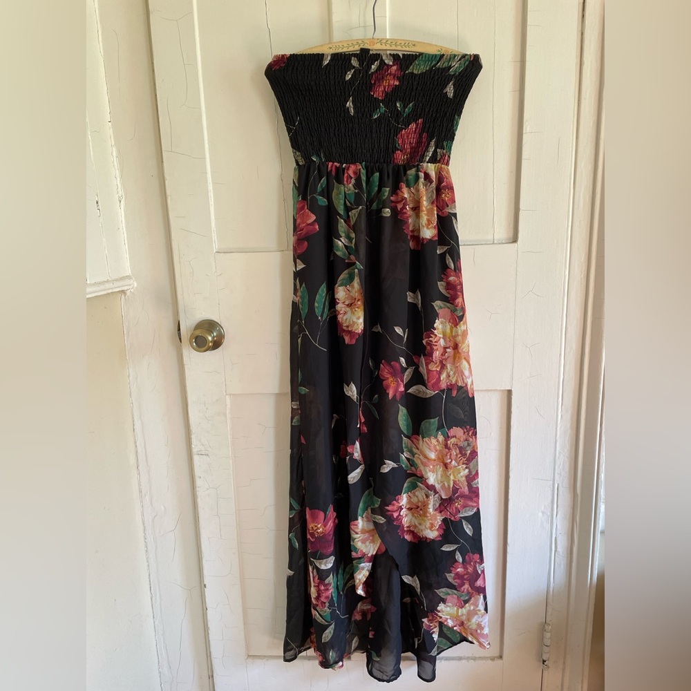 NWT Windsor Black Floral Strapless High Low Maxi Dress